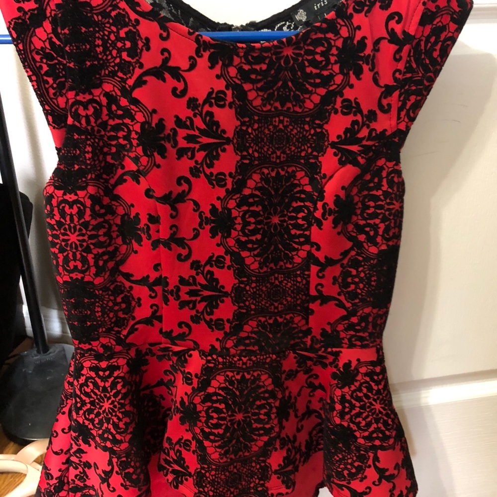 Red & Balck Peplum Lace top